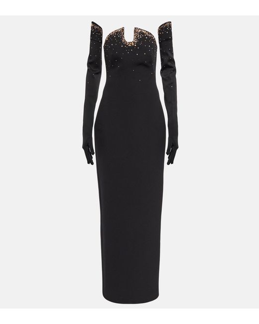 Safiyaa Black Bessy Embellished Crepe Gown