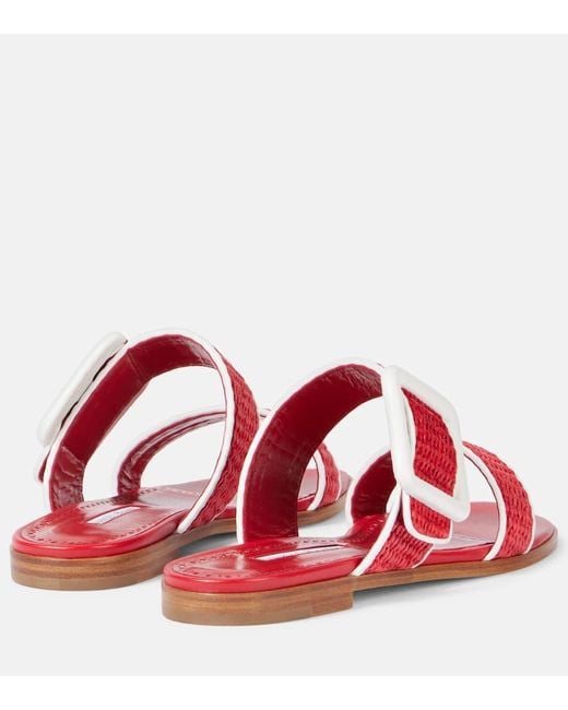 Sandalias Tituba De Rafia Con Piel Manolo Blahnik de color Red
