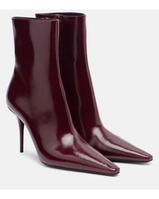 Saint Laurent Purple Ashley 90 Leather Ankle Boots