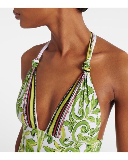 Dolce & Gabbana Green Printed Halterneck Swimsuit