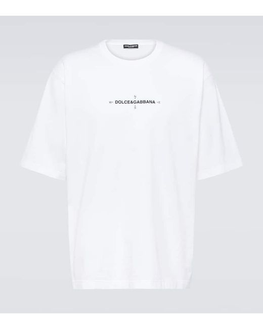 T-shirt in jersey di cotone con logo di Dolce & Gabbana in White da Uomo