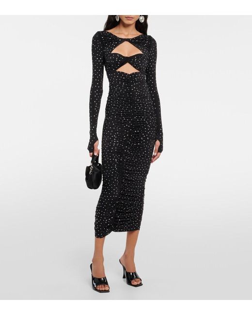 Alex Perry Black Crystal-Embellished Cutout Jersey Midi Dress