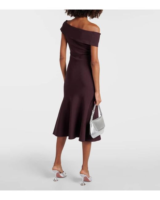 Roland Mouret Purple Asymmetric Off-shoulder Midi Dress