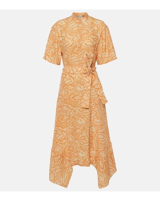 Stella McCartney Printed Asymmetric Silk Midi Dress in Metallic | Lyst
