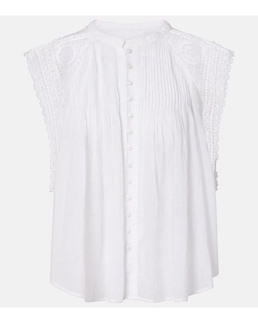 Isabel Marant White Grecia Lace-Trimmed Cotton Blouse