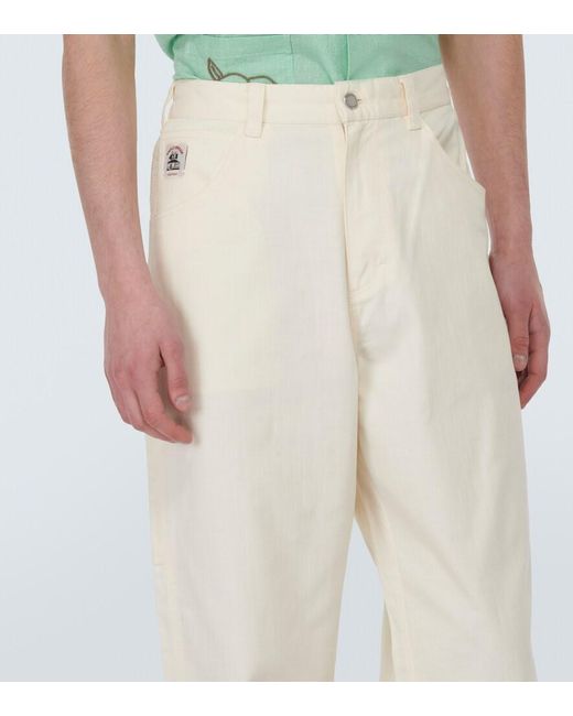 Bode White Knolly Brook Cotton Herringbone Pants for men