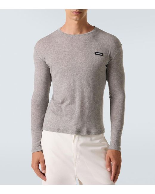 Miu Miu Gray Logo Cotton Jersey T-Shirt for men