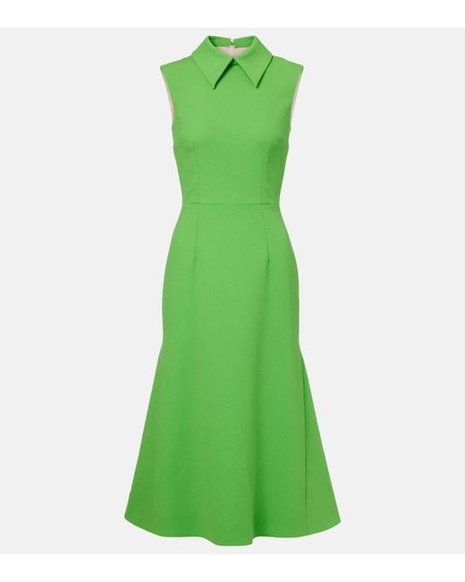 Emilia Wickstead Green Leontine Wool Crepe Midi Dress