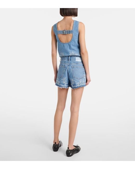 Ganni Blue Broderie Anglaise Denim Shorts