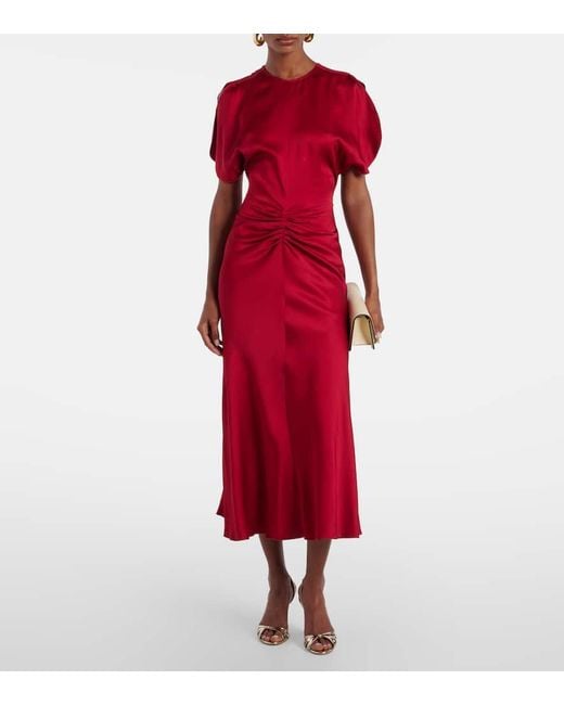 Victoria Beckham Gathered Crepe Satin Midi Dress