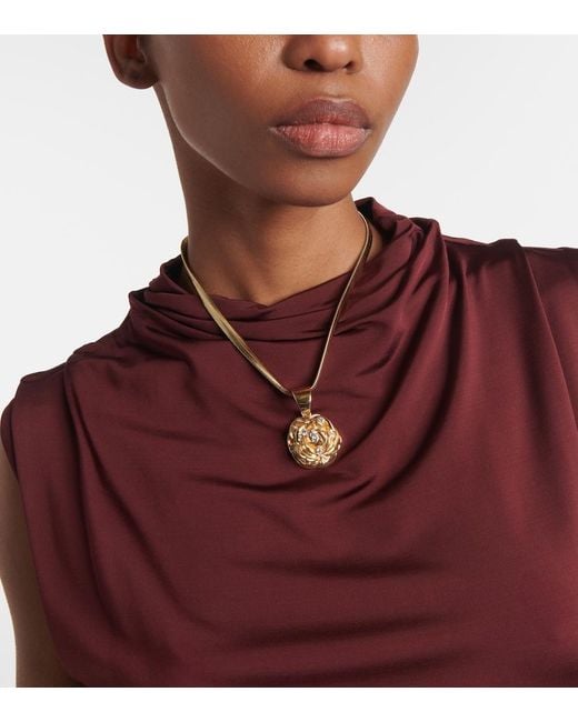Magda Butrym Metallic Floral Crystal-Embellished Pendant Necklace