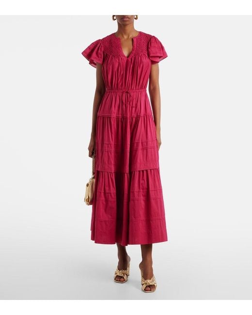 Ulla Johnson Red Marika Cotton And Silk Voile Maxi Dress