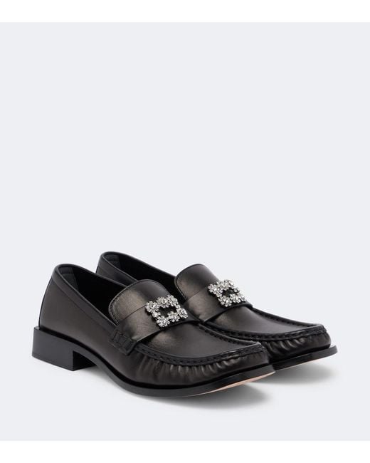 Roger Vivier Black Viv Moc Embellished Leather Loafers