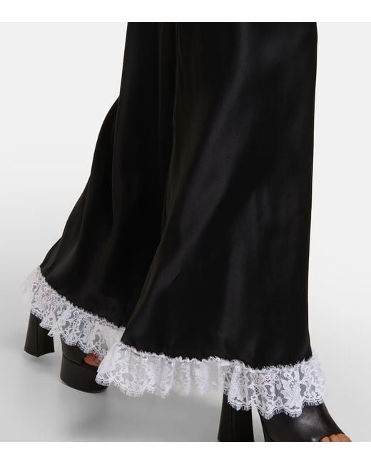 Rodarte Black Lace-Trimmed Silk Maxi Dress
