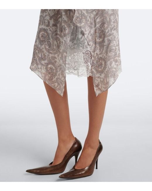 Acne White Paisley Lace-Trimmed Silk Crepe Midi Skirt
