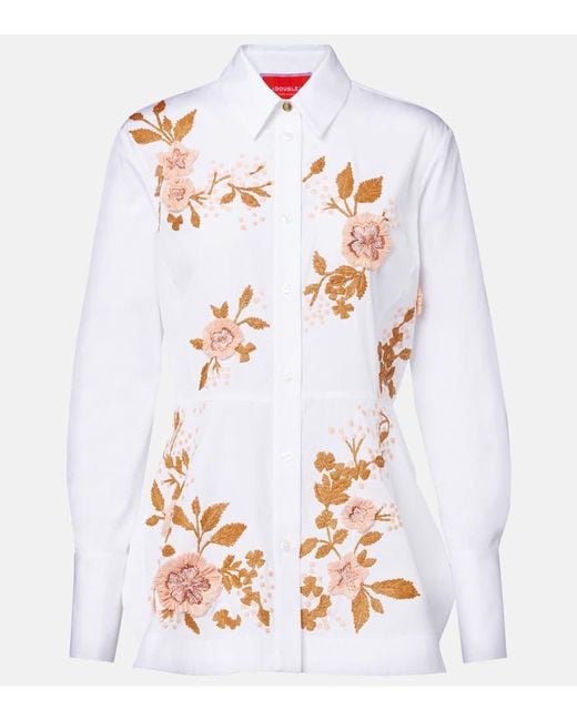 LaDoubleJ White Iris Embroidered Cotton Poplin Shirt