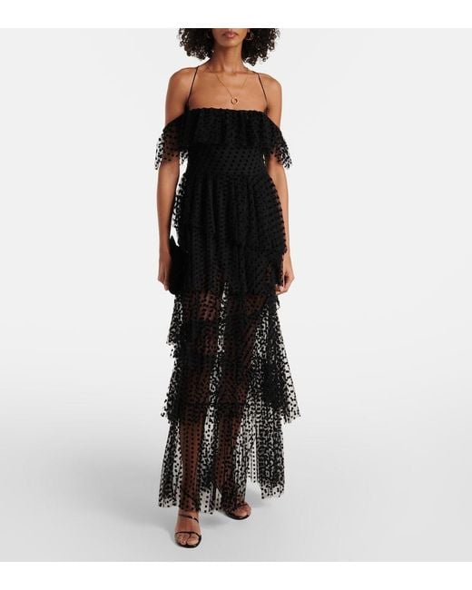 Alexandra Miro Black Carmen Tiered Tulle Maxi Dress