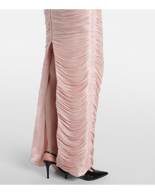 Marmar Halim Pink Ruched Silk Gown