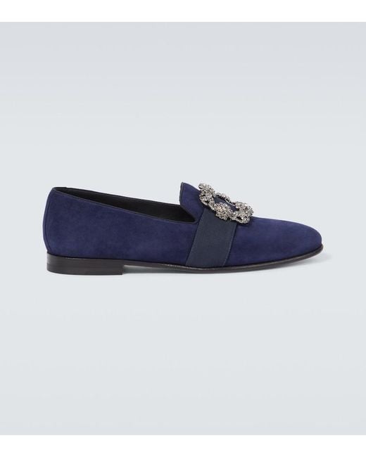 Manolo Blahnik Blue Carlton Embellished Suede Loafers for men