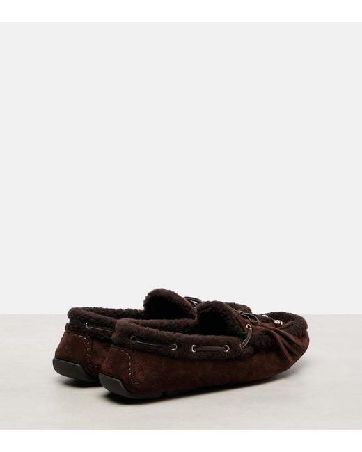 Jimmy Choo Brown Manon Shearling-Trimmed Suede Boat Shoes