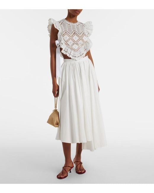 Self-Portrait White Crochet Ruffled Crop Top