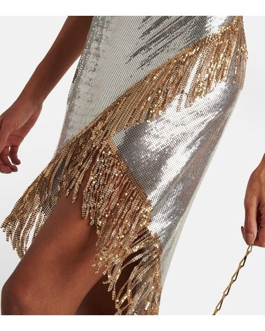 Rabanne Gray Chainmail Asymmetric Midi Skirt