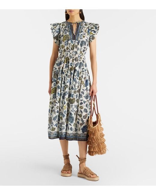 Ulla Johnson White Kairi Gathered Cotton-Blend Midi Dress