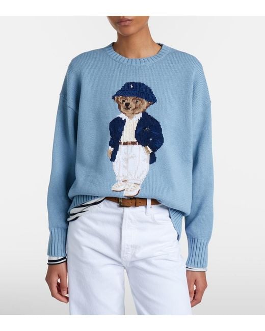 Polo Ralph Lauren Blue Polo Bear Oversized Cotton Sweater