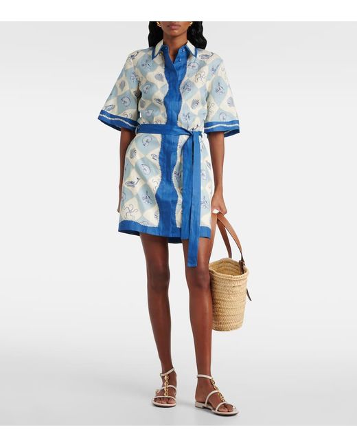 ALÉMAIS Blue Printed Linen Shirt Dress