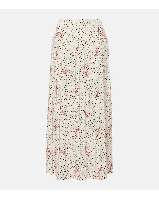 Valentino Natural Polka-Dot Silk Crepe De Chine Midi Skirt