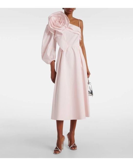 Dorothee Schumacher Pink Floral-Applique Asymmetric Poplin Midi Dress