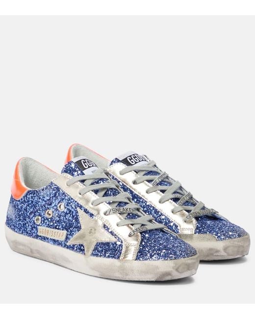 Golden Goose Deluxe Brand Blue Super-star Embellished Leather Sneakers