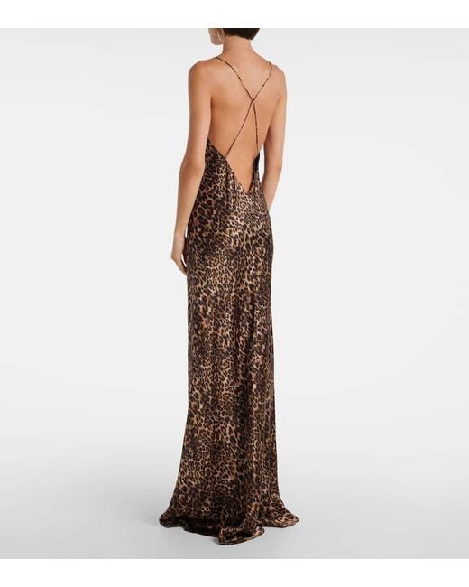 Nili Lotan Brown Ira Leopard-Print Silk Gown