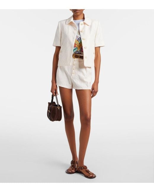Etro White Cotton-Blend Jacquard Shorts