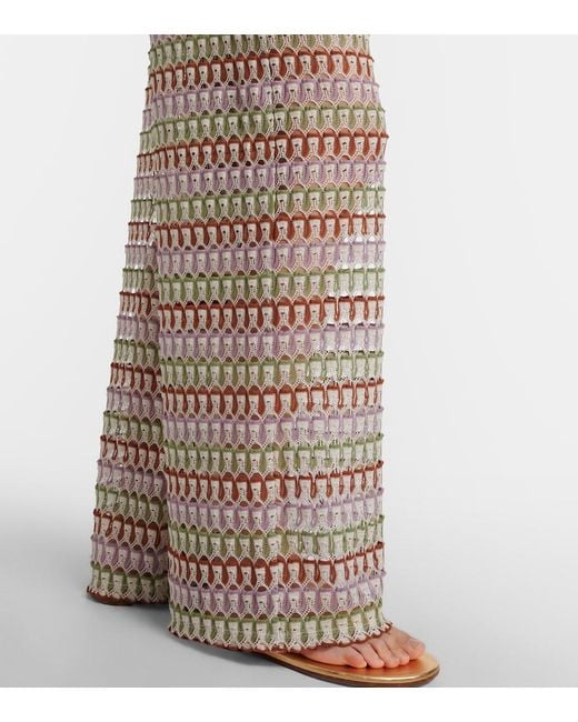 Veronica Beard Natural Fatima Crochet Wide-Leg Pants