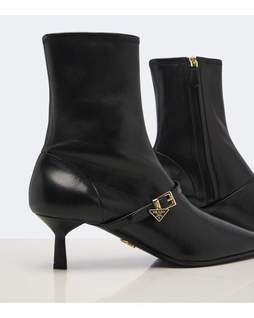 Prada Black Leather Ankle Boots