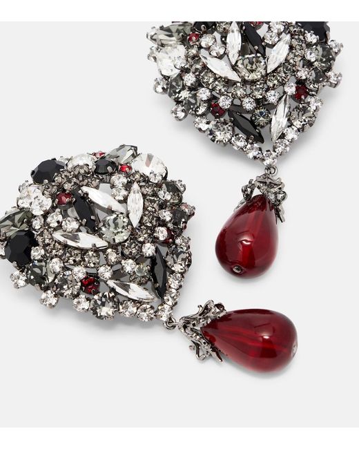 Saint Laurent White Crystal-Embellished Clip-On Earrings