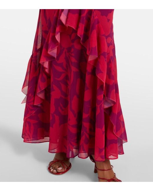 Self-Portrait Red Ruffled Floral Maxi Dress