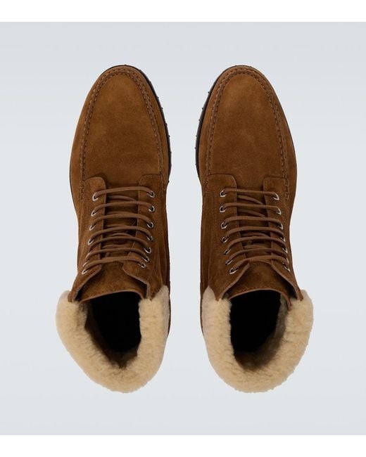 Manolo Blahnik Brown Sycamor Shearling-Trimmed Suede Boots for men
