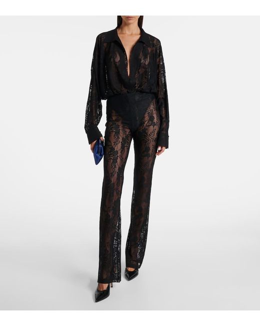 Norma Kamali Black Lace Flared Pants