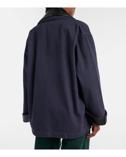 Miu Miu Blue Leather-Trimmed Oversized Cotton Gabardine Jacket