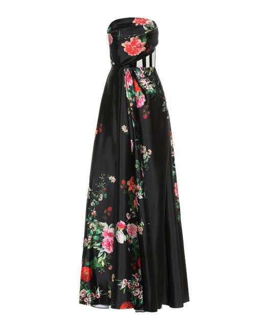 Alex Perry Black Archer Floral Satin Dress