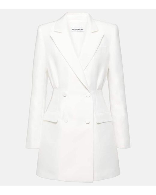 Vestido estilo blazer cruzado de tafetan Self-Portrait de color White