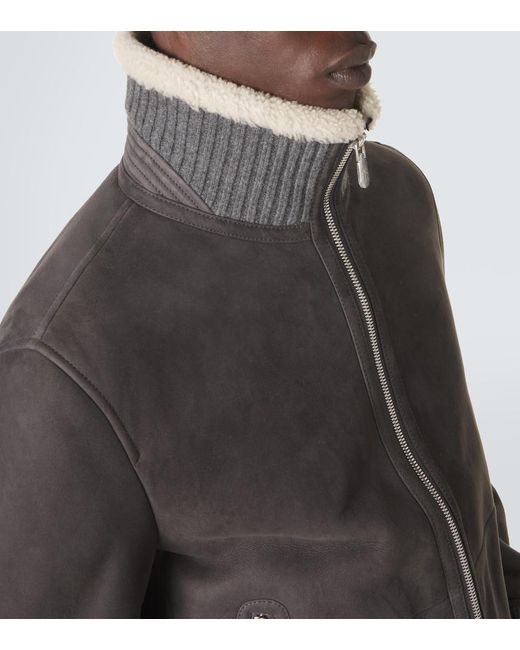 Brunello Cucinelli Gray Cashmere-Trimmed Shearling Blouson Jacket for men