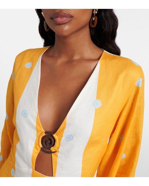 Cala De La Cruz Yellow Tessa Striped Linen Dress
