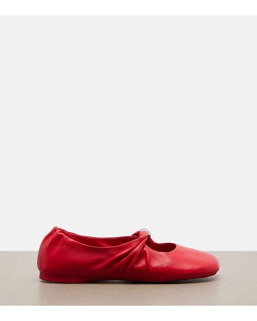 Loewe Red Pebble Soft Leather Mary Jane Flats