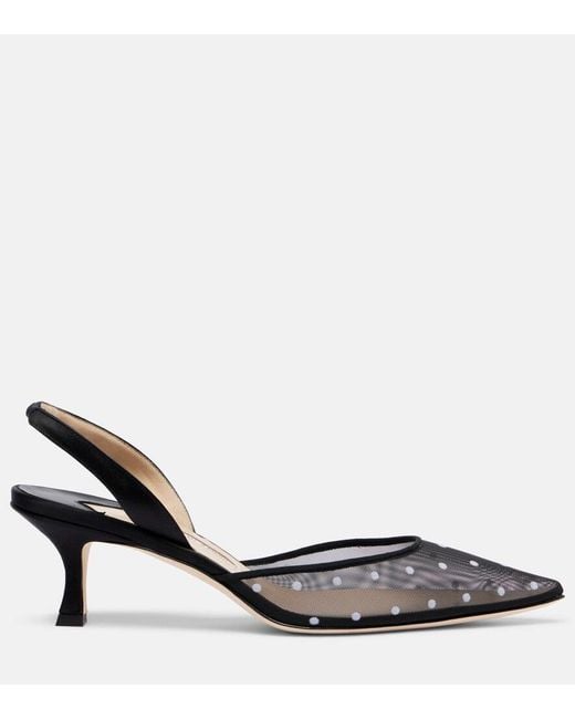 Manolo Blahnik Black Carolyne 50 Polka-Dot Mesh Slingback Pumps