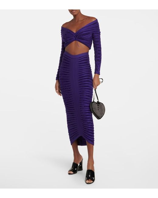 Alaïa Purple Ruched Maxi Skirt