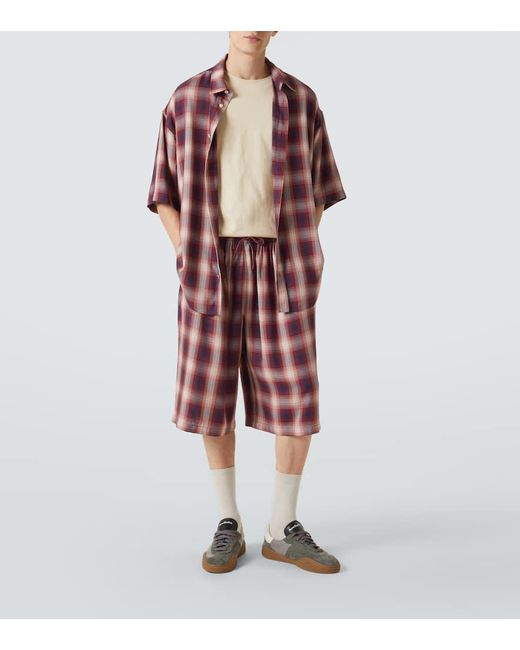 Acne Red Checked Shorts for men