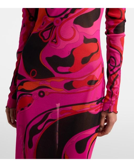 Emilio Pucci Pink Orchidee Print Tulle Long Dress